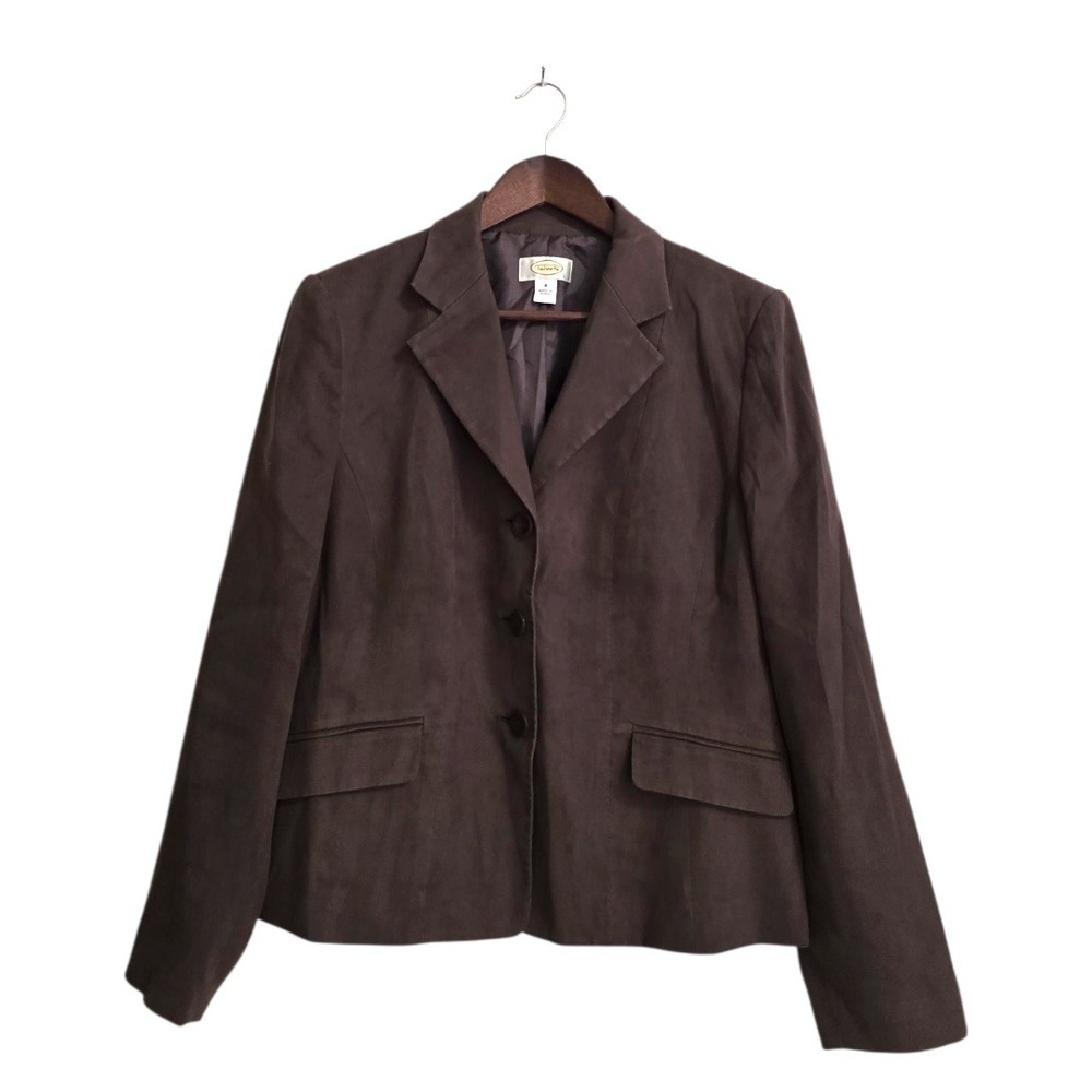 Talbots Vintage Faux Suede Single Breasted Brown Blazer Sz 8